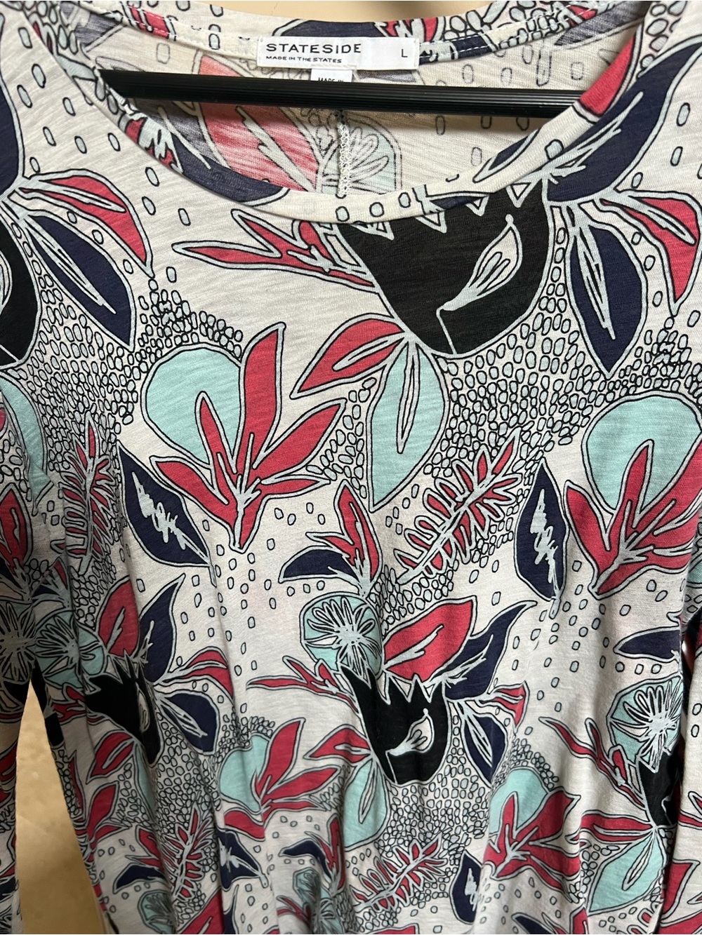 Stateside Cream Floral Long Sleeve Top with Navy, Coral & Mint